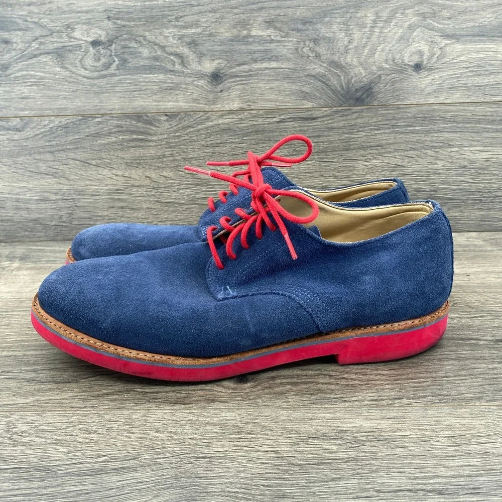 Walk-Over Suede Derby Shoes Mens 10.5 Navy Blue Red Brick Sole Made in USA